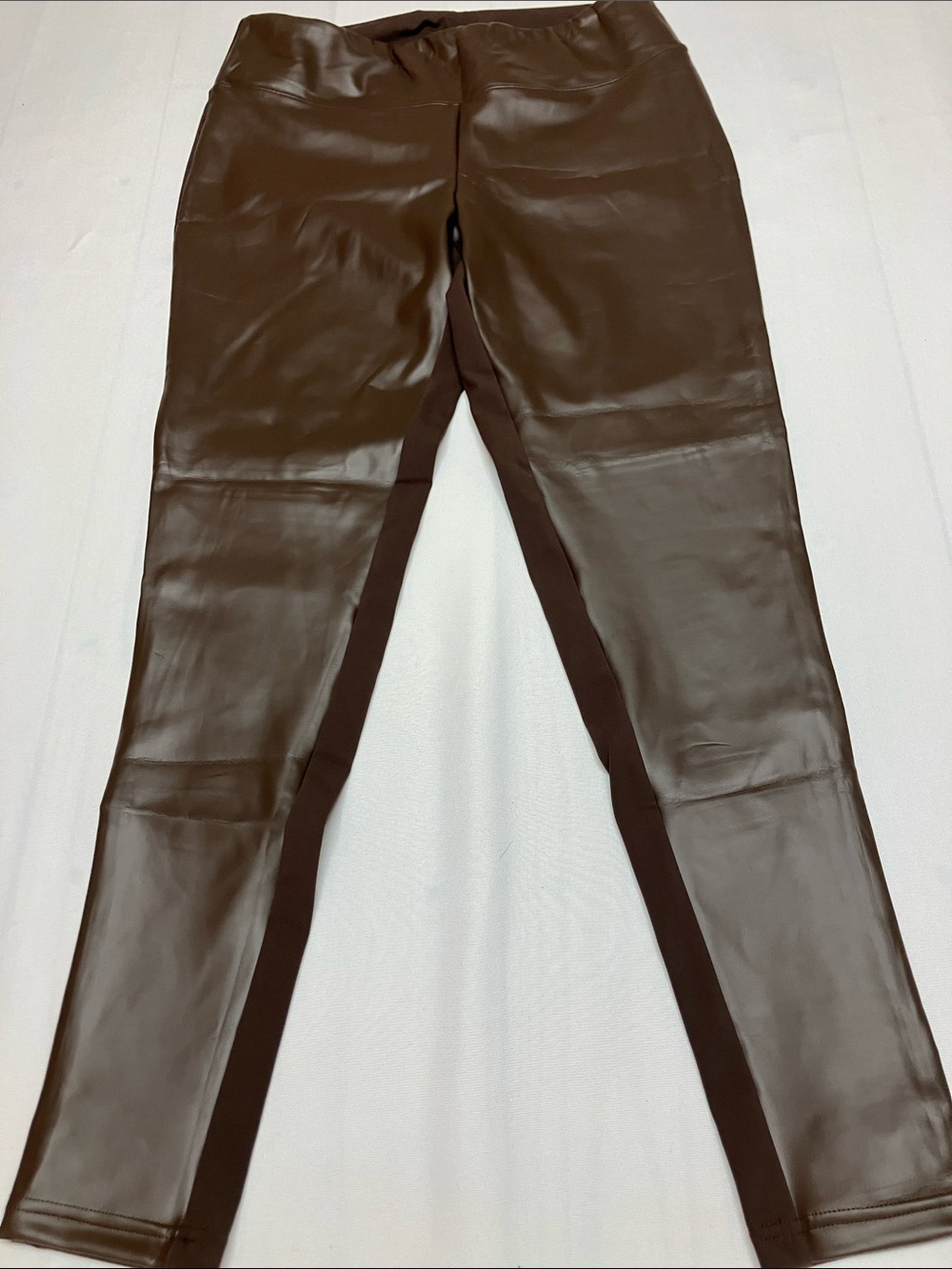 Brown Faux Leather Leggings - Women's Stretch Ponte